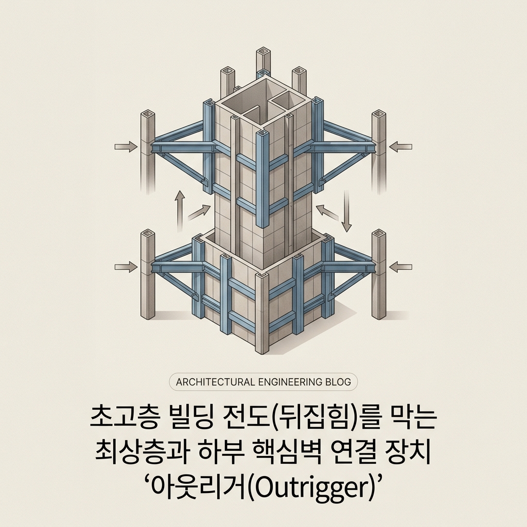 초고층 빌딩 전도(뒤집힘)를 막는 최상층과 하부 핵심벽 연결 장치 '아웃리거(Outrigger)'